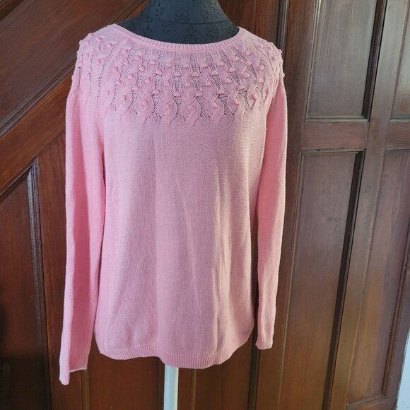 Talbots Pink Textured Knit Sweater Womens Medium 100% Cotton - Picture 1 of 5